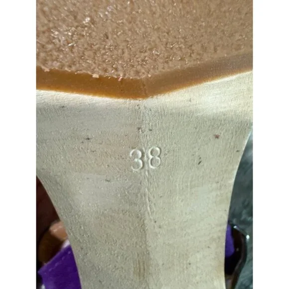 Swedish Hasbeens 50s Suede Combo Sandal With Wooden Heel Size 38 Adjustable Stra - Picture 5 of 8